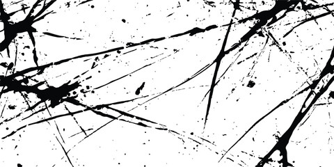 Abstract black ink stains and scratches grunge texture isolated white background. Intricate designs of lines and dots in various sizes, creating a dynamic and textured. 
