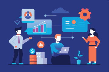 Flat Vector Illustration of Business Team Working on Financial Strategy

