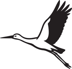Obraz premium Stork flying black and white simple sketch, Bird in air elegant vector design