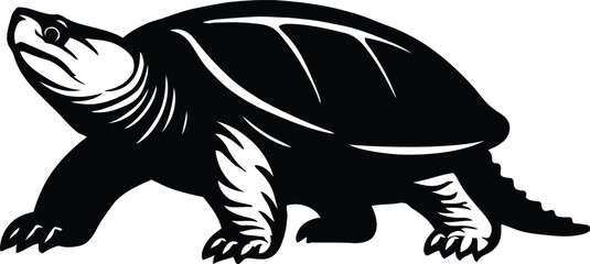 Walking turtle bold vector illustration style, Reptile in motion cartoon line art