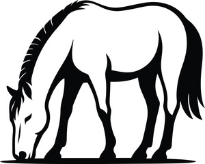 Horse grazing silhouette peaceful black art, Grazing horse simple pasture design