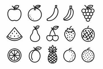 Collection of 16 simple line art fruit icons