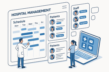 Digital hospital management system interface with medical staff and patient scheduling