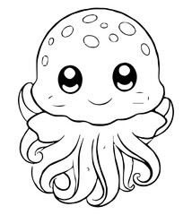 Smiling cartoon octopus with spots on its head and waving tentacles