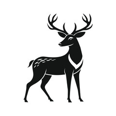 Elegant Deer Silhouette Vector Illustration – Stylized Black Buck with Antlers