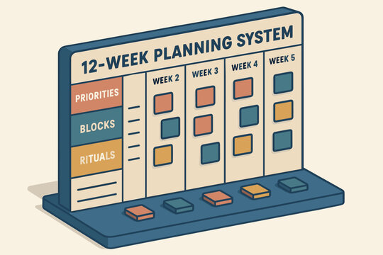 12-week planning system organizer with weekly priorities blocks and rituals