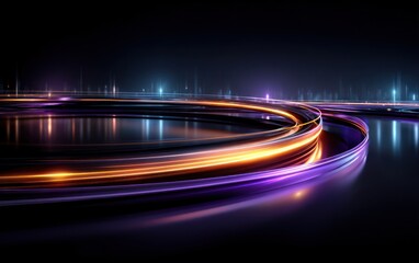 Abstract circular light trails on a dark surface