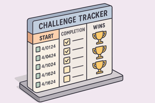Digital challenge tracker with progress and wins displayed