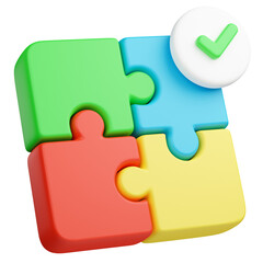 Colorful 3d jigsaw puzzle, successful business strategy. Solved complex problem. Problem solution. Isolated 3d render illustration