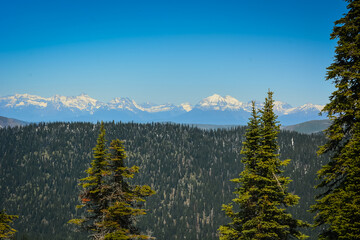 Breathtaking view of snow capped mountain range from Montana ski resort