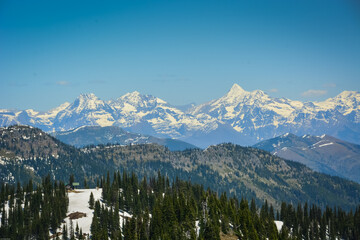 Breathtaking view of snow capped mountain range from Montana ski resort