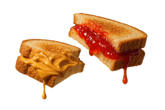 Peanut butter and jelly sandwiches isolated on transparent background view