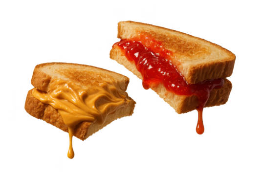 Peanut butter and jelly sandwiches isolated on transparent background view