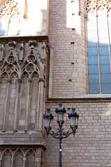 Santa maria del Mar church showing rose window and bell tower in barcelona, spain