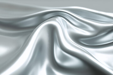 Obraz premium Elegant Silver Satin Fabric with Smooth Wrinkles and Shine for Luxury and Fashion Design