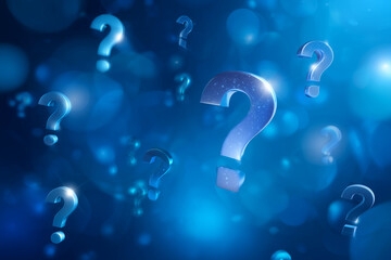 Futuristic Blue Question Marks in a Digital Abstract Background