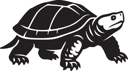 Fototapeta premium Walking turtle silhouette black and white sketch, Tortoise in motion simple outline design