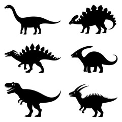 Silhouettes of various dinosaur species on display
