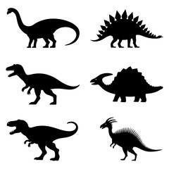 Silhouettes of various dinosaur species on display