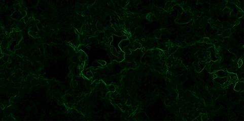Abstract dark background featuring swirling green neon wisps and smoky, misty patterns over a black backdrop. Organic, ethereal effect resembling energy currents, plasma flow, or mystical fog
