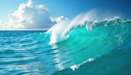 Turquoise water, rainbow's end touches the waves, peaceful, vibrant