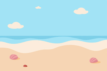 Tropical beach vector illustration with sun, sea, sand, and sky evoking a serene summer vacation paradise