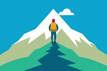 Obraz premium Businessman and woman hikers on a mountain peak, silhouetted against the sky, celebrating success with a panoramic nature view