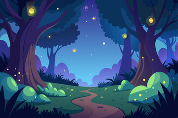 Night landscape with trees and moonlit sky