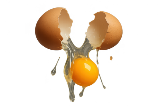 Cracked egg with yolk and egg white isolated on a transparent background image
