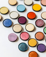 Collection of colorful makeup products, including eyeshadows and lipsticks