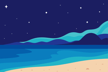 Night sky over a tropical beach with a Christmas tree by the ocean