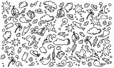 Doodle travel set. Hand drawn vector illustration on white background.