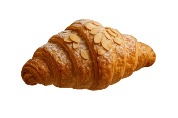 Delicious almond croissant isolated on transparent background, bakery product