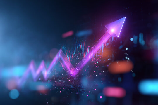 Futuristic Digital Arrow Showing Growth and Progress in a Neon Light Style