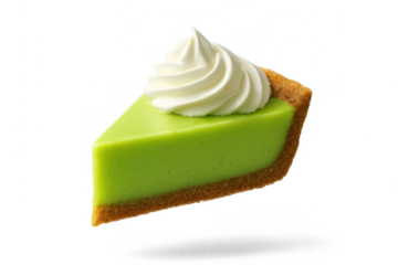 Key lime pie slice with whipped cream isolated on transparent backdrop, sweet
