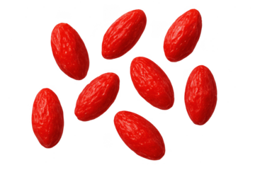 Vibrant red goji berries isolated on a transparent background, healthy food