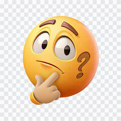 One Thinking 3D Emoji Face PNG | Pensive Expression, Questioning Mood Symbol