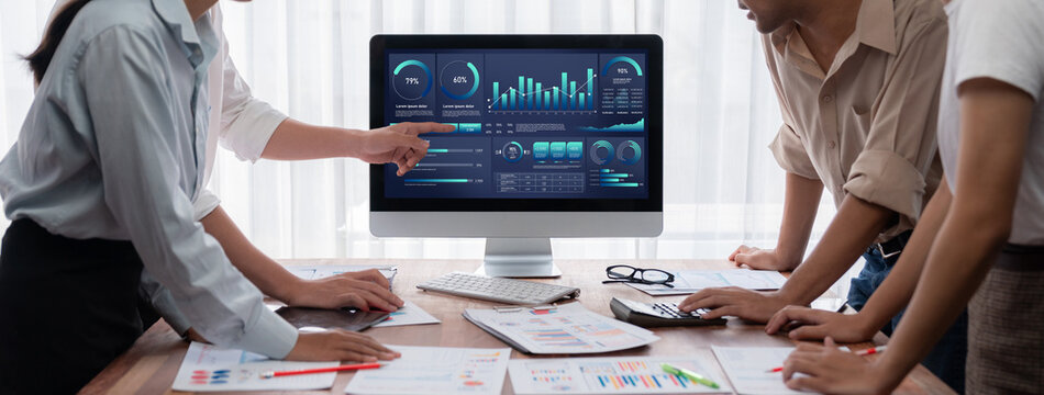 Business data dashboard provide business intelligence analytic for marketing strategy planning brisk with big data set to analyze customer demands and foreseeing business future