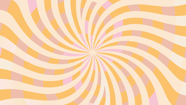 Swirling pattern of alternating orange and pink stripes emanating from a central point design