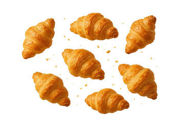 Golden croissants, freshly baked, isolated on a transparent background, delicious