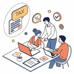 business tax online payment design concept. group people team workig and meeting. flat vector illustration.
