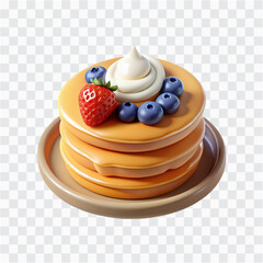 3D Pancakes with Berries & Whipped Cream PNG | Breakfast Stack, Sweet Treat Illustration