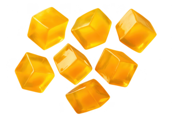 Group of delicious looking orange jelly cubes isolated on transparent background