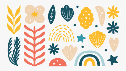 Arrangement of floral and abstract elements in a bohemian style flat vector illustration design