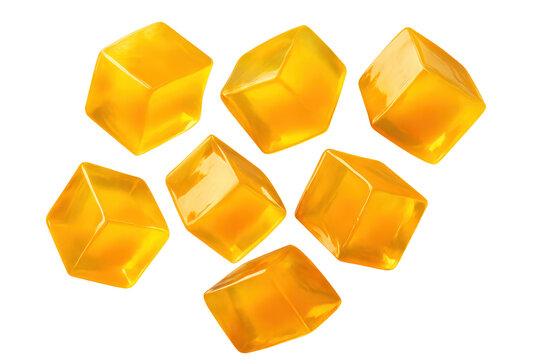 Group of delicious looking orange jelly cubes isolated on transparent background
