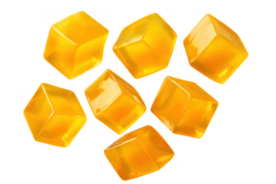 Group of delicious looking orange jelly cubes isolated on transparent background
