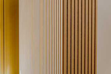 Close-Up of Wooden Slatted Divider with Vertical Lines Texture
