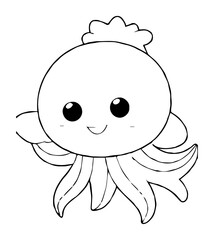 Obraz premium Stylized lineart illustration of a cute octopus character with big eyes a simple smile and curly tentacles