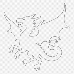 Dragon Silhouette. Dragon Crest Wings great set collection clip art Silhouette, dragon tattoo designs, Black vector illustration on white background