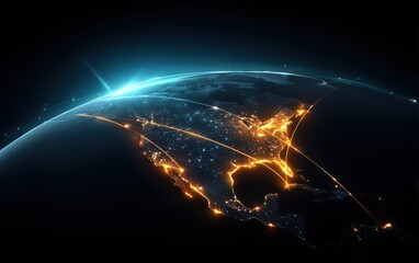 Night Earth, glowing city lights